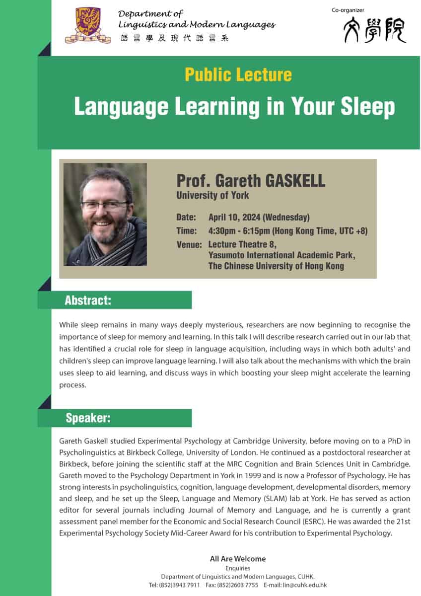 Language learning in your sleep department of linguistics and modern